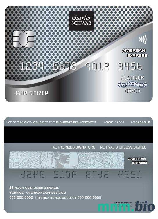 USA Charles Schwab & Co bank american express credit karta przykład w formacie PSD